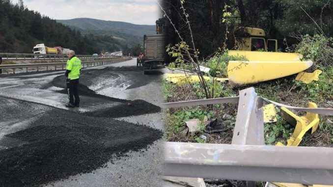 Bursa'da-asfalt-malzemesi-yüklü-tır-devrildi1-yaralı