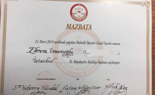 Ekrem İmamoğlu Mazbatasını Aldı