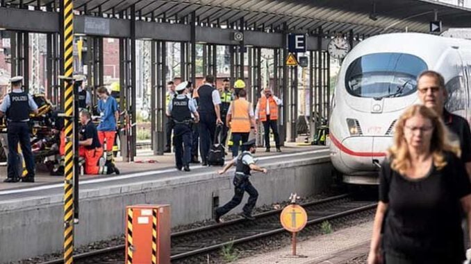 Frankfurt'ta bir erkek, anne ve çocuğu hızlı trenin önüne itti