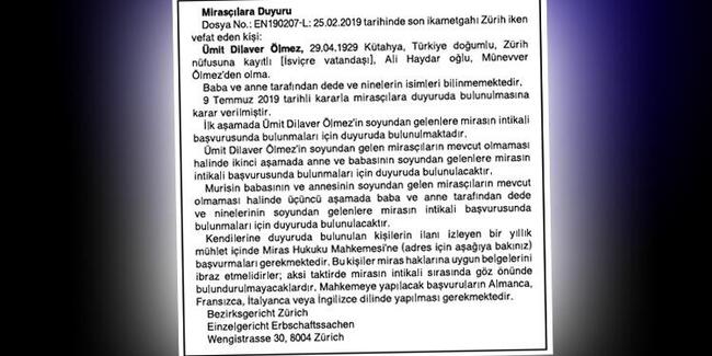 Mirasçıların bulunması için gazeteye ilan verdiler